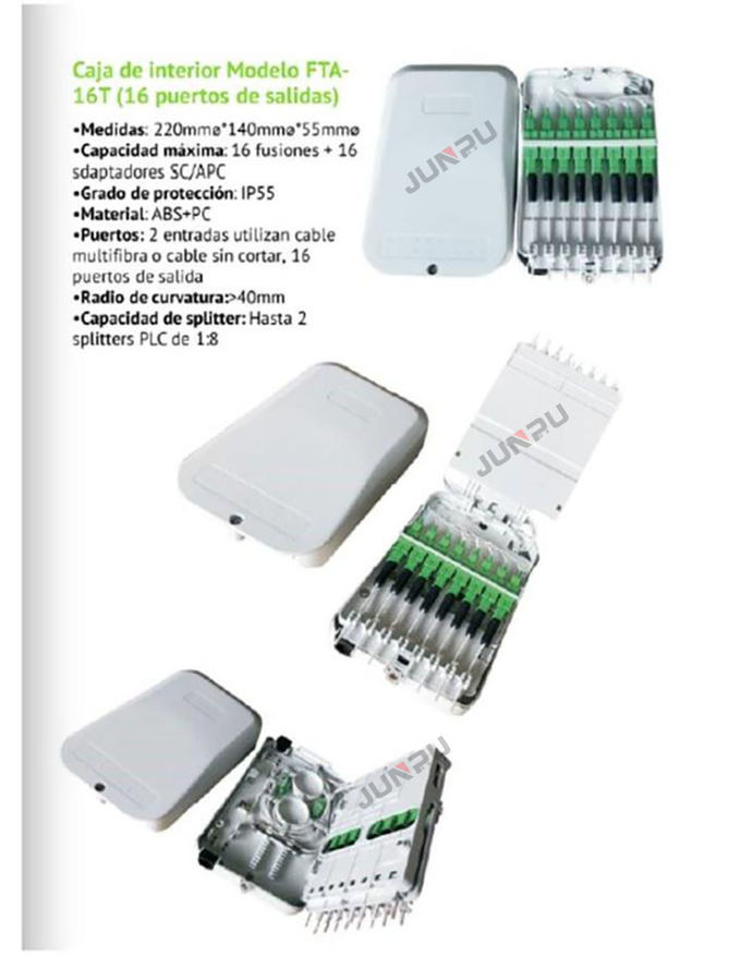 Boîte de distribution optique de fibre de 16 noyaux avec des adaptateurs de Sc, matériel de PC+ABS 0